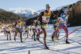 01.01.2017, Val Mustair, Switzerland (SUI): Valentin Maettig (GER), Andy Kuehne (GER), Petr Sedov (RUS), (l-r)  - FIS world cup cross-country, tour de ski, mass men, Val Mustair (SUI). www.nordicfocus.com. © Modica/NordicFocus. Every downloaded picture is fee-liable.