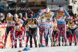 01.01.2017, Val Mustair, Switzerland (SUI): Dario Cologna (SUI), Andrey Larkov (RUS), Marcus Hellner (SWE), Sergey Ustiugov (RUS), Martin Johnsrud Sundby (NOR), (l-r)  - FIS world cup cross-country, tour de ski, mass men, Val Mustair (SUI). www.nordicfocus.com. © Modica/NordicFocus. Every downloaded picture is fee-liable.