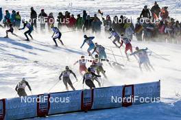 03.01.2017, Oberstdorf, Germany (GER): Athletes in the first downhill of the stadium (l-r)  - FIS world cup cross-country, tour de ski, skiathlon men, Oberstdorf (GER). www.nordicfocus.com. © Modica/NordicFocus. Every downloaded picture is fee-liable.