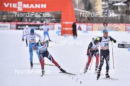 14.01.2017, Toblach, Italy (ITA): Johannes Hoesflot Klaebo (NOR), Ristomatti Hakola (FIN), Oskar Svensson (SWE), Maciej Starega (POL), Federico Pellegrino (ITA), Paal Golberg (NOR) - FIS world cup cross-country, individual sprint, Toblach (ITA). www.nordicfocus.com. © Thibaut/NordicFocus. Every downloaded picture is fee-liable.