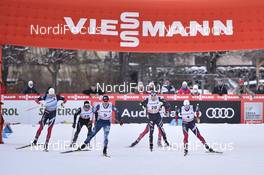 14.01.2017, Toblach, Italy (ITA): Johannes Hoesflot Klaebo (NOR), Jovian Hediger (SUI), Simeon Hamilton (USA), Federico Pellegrino (ITA), Sindre Bjoernestad Skar (NOR) - FIS world cup cross-country, individual sprint, Toblach (ITA). www.nordicfocus.com. © Thibaut/NordicFocus. Every downloaded picture is fee-liable.