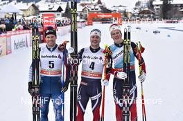 14.01.2017, Toblach, Italy (ITA): Simeon Hamilton (USA), Sindre Bjoernestad Skar (NOR), Johannes Hoesflot Klaebo (NOR) - FIS world cup cross-country, individual sprint, Toblach (ITA). www.nordicfocus.com. © Thibaut/NordicFocus. Every downloaded picture is fee-liable.