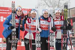 22.01.2017, Ulricehamn, Sweden (SWE): Astrid Uhrenholdt Jacobsen (NOR), Ingvild Flugstad Oestberg (NOR), Heidi Weng (NOR), Marit Bjoergen (NOR), (l-r)  - FIS world cup cross-country, 4x5km women, Ulricehamn (SWE). www.nordicfocus.com. © Modica/NordicFocus. Every downloaded picture is fee-liable.