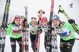 22.01.2017, Ulricehamn, Sweden (SWE): Katharina Hennig (GER), Stefanie Boehler (GER), Victoria Carl (GER), Sandra Ringwald (GER), (l-r)  - FIS world cup cross-country, 4x5km women, Ulricehamn (SWE). www.nordicfocus.com. © Modica/NordicFocus. Every downloaded picture is fee-liable.
