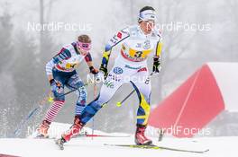 22.01.2017, Ulricehamn, Sweden (SWE): Charlotte Kalla (SWE), Elizabeth Stephen (USA), (l-r)  - FIS world cup cross-country, 4x5km women, Ulricehamn (SWE). www.nordicfocus.com. © Modica/NordicFocus. Every downloaded picture is fee-liable.