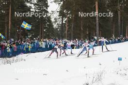28.01.2017, Falun Sweden (SWE): Marit Bjoergen (NOR), Krista Parmakoski (FIN), Heidi Weng (NOR), Jonna Sundling (SWE), Natalia Matveeva (RUS), Ida Ingemarsdotter (SWE), (l-r)  - FIS world cup cross-country, individual sprint, Falun (SWE). www.nordicfocus.com. © Modica/NordicFocus. Every downloaded picture is fee-liable.