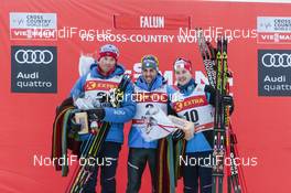 28.01.2017, Falun Sweden (SWE): Emil Iversen (NOR), Federico Pellegrino (ITA), Sindre Bjoernestad Skar (NOR), (l-r) - FIS world cup cross-country, individual sprint, Falun (SWE). www.nordicfocus.com. © Modica/NordicFocus. Every downloaded picture is fee-liable.