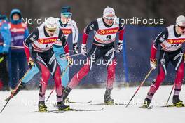 28.01.2017, Falun Sweden (SWE): Johannes Hoesflot Klaebo (NOR), Emil Iversen (NOR), Sindre Bjoernestad Skar (NOR), (l-r)  - FIS world cup cross-country, individual sprint, Falun (SWE). www.nordicfocus.com. © Modica/NordicFocus. Every downloaded picture is fee-liable.