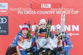 28.01.2017, Falun Sweden (SWE): Maiken Caspersen Falla (NOR), Stina Nilsson (SWE), Heidi Weng (NOR), (l-r) - FIS world cup cross-country, individual sprint, Falun (SWE). www.nordicfocus.com. © Modica/NordicFocus. Every downloaded picture is fee-liable.
