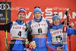 03.02.2017, Pyeong Chang, Korea (KOR): Sondre Turvoll Fossli (NOR), Gleb Retivykh (RUS), Andrey Parfenov (RUS), (l-r) - FIS world cup cross-country, individual sprint, Pyeong Chang (KOR). www.nordicfocus.com. © Thibaut/NordicFocus. Every downloaded picture is fee-liable.