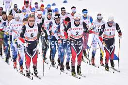 04.02.2017, Pyeong Chang, Korea (KOR): Martin Loewstroem Nyenget (NOR), Daniel Stock (NOR), Mathias Rundgreen (NOR), Noah Hoffman (USA) - FIS world cup cross-country, skiathlon men, Pyeong Chang (KOR). www.nordicfocus.com. © Thibaut/NordicFocus. Every downloaded picture is fee-liable.