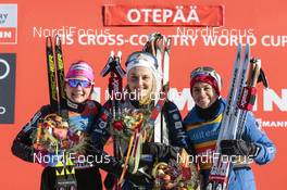 18.02.2017, Otepaeae, Estonia (EST): Maiken Caspersen Falla (NOR), Stina Nilsson (SWE), Heidi Weng (NOR), (l-r) - FIS world cup cross-country, individual sprint, Otepaeae (EST). www.nordicfocus.com. © Modica/NordicFocus. Every downloaded picture is fee-liable.