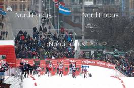 08.03.2017, Drammen, Norway (NOR): Sindre Bjoernestad Skar (NOR), Alex Harvey (CAN), Finn Haagen Krogh (NOR), Paal Golberg (NOR), Alexander Bolshunov (RUS), (l-r)  - FIS world cup cross-country, individual sprint, Drammen (NOR). www.nordicfocus.com. © Rauschendorfer/NordicFocus. Every downloaded picture is fee-liable.
