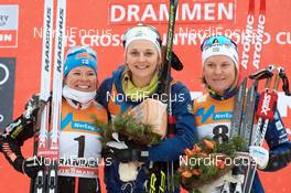 08.03.2017, Drammen, Norway (NOR): Krista Parmakoski (FIN), Stina Nilsson (SWE), Hanna Falk (SWE), (l-r) - FIS world cup cross-country, individual sprint, Drammen (NOR). www.nordicfocus.com. © Rauschendorfer/NordicFocus. Every downloaded picture is fee-liable.