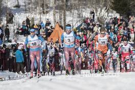 11.03.2017, Oslo, Norway (NOR): Alexander Bessmertnykh (RUS), Sergey Ustiugov (RUS), Daniel Stock (NOR), Finn Haagen Krogh (NOR), (l-r) - FIS world cup cross-country, mass men, Oslo (NOR). www.nordicfocus.com. © Manzoni/NordicFocus. Every downloaded picture is fee-liable.