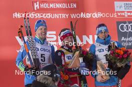 11.03.2017, Oslo, Norway (NOR): Iivo Niskanen (FIN), Martin Johnsrud Sundby (NOR), Alexander Bessmertnykh (RUS), (l-r) - FIS world cup cross-country, mass men, Oslo (NOR). www.nordicfocus.com. © Manzoni/NordicFocus. Every downloaded picture is fee-liable.