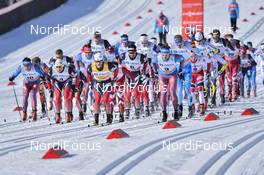 11.03.2017, Oslo, Norway (NOR): Alexander Bessmertnykh (RUS), Niklas Dyrhaug (NOR), Martin Johnsrud Sundby (NOR), Hans Christer Holund (NOR), Sergey Ustiugov (RUS) - FIS world cup cross-country, mass men, Oslo (NOR). www.nordicfocus.com. © Thibaut/NordicFocus. Every downloaded picture is fee-liable.