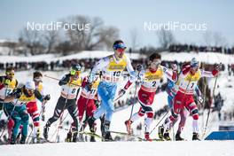 18.03.2017, Quebec, Canada (CAN): Ristomatti Hakola (FIN), Finn Haagen Krogh (NOR), Sindre Bjoernestad Skar (NOR), Federico Pellegrino (ITA), Baptiste Gros (FRA), (l-r)  - FIS world cup cross-country, mass men, Quebec (CAN). www.nordicfocus.com. © Modica/NordicFocus. Every downloaded picture is fee-liable.