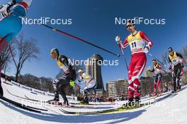 18.03.2017, Quebec, Canada (CAN): Federico Pellegrino (ITA), Emil Joensson (SWE), Jesse Cockney (CAN), (l-r)  - FIS world cup cross-country, mass men, Quebec (CAN). www.nordicfocus.com. © Modica/NordicFocus. Every downloaded picture is fee-liable.