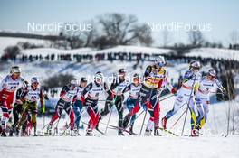 18.03.2017, Quebec, Canada (CAN): Heidi Weng (NOR), Stina Nilsson (SWE), Ingvild Flugstad Oestberg (NOR), Nadine Faehndrich (SUI), Jessica Diggins (USA), (l-r)  - FIS world cup cross-country, mass women, Quebec (CAN). www.nordicfocus.com. © Modica/NordicFocus. Every downloaded picture is fee-liable.