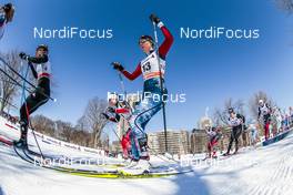18.03.2017, Quebec, Canada (CAN): Nadine Faehndrich (SUI), Sadie Bjornsen (USA), Marit Bjoergen (NOR), (l-r)  - FIS world cup cross-country, mass women, Quebec (CAN). www.nordicfocus.com. © Modica/NordicFocus. Every downloaded picture is fee-liable.
