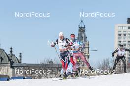 19.03.2017, Quebec, Canada (CAN): Didrik Toenseth (NOR), Andrey Larkov (RUS), Dario Cologna (SUI), (l-r)  - FIS world cup cross-country, pursuit men, Quebec (CAN). www.nordicfocus.com. © Modica/NordicFocus. Every downloaded picture is fee-liable.