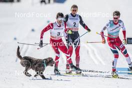 19.03.2017, Quebec, Canada (CAN): Alex Harvey (CAN), Niklas Dyrhaug (NOR), Johannes Hoesflot Klaebo (NOR), (l-r)  - FIS world cup cross-country, pursuit men, Quebec (CAN). www.nordicfocus.com. © Modica/NordicFocus. Every downloaded picture is fee-liable.
