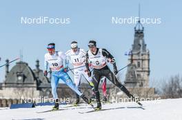 19.03.2017, Quebec, Canada (CAN): Ristomatti Hakola (FIN), Emil Joensson (SWE), Dario Cologna (SUI), (l-r)  - FIS world cup cross-country, pursuit men, Quebec (CAN). www.nordicfocus.com. © Modica/NordicFocus. Every downloaded picture is fee-liable.