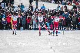 19.03.2017, Quebec, Canada (CAN): Johannes Hoesflot Klaebo (NOR), Niklas Dyrhaug (NOR), Alex Harvey (CAN), (l-r)  - FIS world cup cross-country, pursuit men, Quebec (CAN). www.nordicfocus.com. © Modica/NordicFocus. Every downloaded picture is fee-liable.