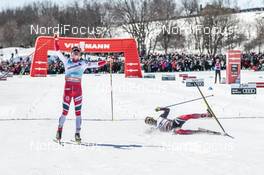 19.03.2017, Quebec, Canada (CAN): Johannes Hoesflot Klaebo (NOR), Niklas Dyrhaug (NOR), (l-r)  - FIS world cup cross-country, pursuit men, Quebec (CAN). www.nordicfocus.com. © Modica/NordicFocus. Every downloaded picture is fee-liable.