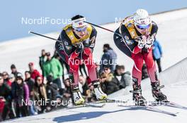 19.03.2017, Quebec, Canada (CAN): Marit Bjoergen (NOR), Heidi Weng (NOR), (l-r)  - FIS world cup cross-country, pursuit women, Quebec (CAN). www.nordicfocus.com. © Modica/NordicFocus. Every downloaded picture is fee-liable.