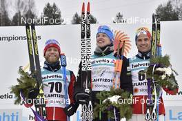 01.03.2017, Lahti, Finland (FIN): Martin Johnsrud Sundby (NOR), Iivo Niskanen (FIN), Niklas Dyrhaug (NOR), (l-r) - FIS nordic world ski championships, cross-country, 15km men, Lahti (FIN). www.nordicfocus.com. © Thibaut/NordicFocus. Every downloaded picture is fee-liable.