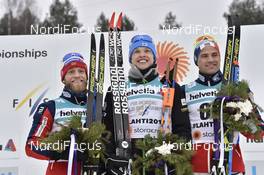01.03.2017, Lahti, Finland (FIN): Martin Johnsrud Sundby (NOR), Iivo Niskanen (FIN), Niklas Dyrhaug (NOR), (l-r) - FIS nordic world ski championships, cross-country, 15km men, Lahti (FIN). www.nordicfocus.com. © Thibaut/NordicFocus. Every downloaded picture is fee-liable.