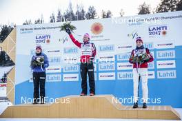 04.03.2017, Lahti, Finland (FIN): Heidi Weng (NOR), Marit Bjoergen (NOR), Astrid Uhrenholdt Jacobsen (NOR), (l-r)  - FIS nordic world ski championships, cross-country, mass women, Lahti (FIN). www.nordicfocus.com. © Modica/NordicFocus. Every downloaded picture is fee-liable.