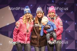 23.02.2017, Lahti, Finland (FIN): Jessica Diggins (USA), Maiken Caspersen Falla (NOR), Kikkan Randall (USA), (l-r) - FIS nordic world ski championships, cross-country, medals, Lahti (FIN). www.nordicfocus.com. © Modica/NordicFocus. Every downloaded picture is fee-liable.