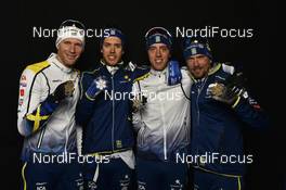 03.03.2017, Lahti, Finland (FIN): Daniel Rickardsson (SWE), Marcus Hellner (SWE), Calle Halfvarsson (SWE), Johan Olsson (SWE) - FIS nordic world ski championships, cross-country, medals, Lahti (FIN). www.nordicfocus.com. © Thibaut/NordicFocus. Every downloaded picture is fee-liable.