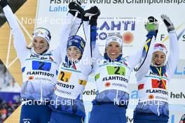 02.03.2017, Lahti, Finland (FIN): Stina Nilsson (SWE), Ebba Andersson (SWE), Charlotte Kalla (SWE), Anna Haag (SWE) - FIS nordic world ski championships, cross-country, 4x5km women, Lahti (FIN). www.nordicfocus.com. © Thibaut/NordicFocus. Every downloaded picture is fee-liable.