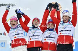 02.03.2017, Lahti, Finland (FIN): Maiken Caspersen Falla (NOR), Heidi Weng (NOR), Astrid Uhrenholdt Jacobsen (NOR), Marit Bjoergen (NOR) - FIS nordic world ski championships, cross-country, 4x5km women, Lahti (FIN). www.nordicfocus.com. © Thibaut/NordicFocus. Every downloaded picture is fee-liable.