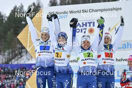 02.03.2017, Lahti, Finland (FIN): Stina Nilsson (SWE), Ebba Andersson (SWE), Charlotte Kalla (SWE), Anna Haag (SWE) - FIS nordic world ski championships, cross-country, 4x5km women, Lahti (FIN). www.nordicfocus.com. © Thibaut/NordicFocus. Every downloaded picture is fee-liable.