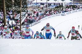 02.03.2017, Lahti, Finland (FIN): Anna Haag (SWE), Maiken Caspersen Falla (NOR), Aino-Kaisa Saarinen (FIN), Justyna Kowalczyk (POL), Katharina Hennig (GER), (l-r)  - FIS nordic world ski championships, cross-country, 4x5km women, Lahti (FIN). www.nordicfocus.com. © Modica/NordicFocus. Every downloaded picture is fee-liable.