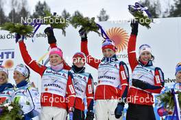 02.03.2017, Lahti, Finland (FIN): Maiken Caspersen Falla (NOR), Heidi Weng (NOR), Astrid Uhrenholdt Jacobsen (NOR), Marit Bjoergen (NOR) - FIS nordic world ski championships, cross-country, 4x5km women, Lahti (FIN). www.nordicfocus.com. © Thibaut/NordicFocus. Every downloaded picture is fee-liable.