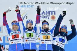 02.03.2017, Lahti, Finland (FIN): Aino-Kaisa Saarinen (FIN), Kerttu Niskanen (FIN), Laura Mononen (FIN), Krista Parmakoski (FIN) - FIS nordic world ski championships, cross-country, 4x5km women, Lahti (FIN). www.nordicfocus.com. © Thibaut/NordicFocus. Every downloaded picture is fee-liable.