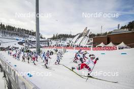 25.02.2017, Lahti, Finland (FIN): The start of the race with  Marit Bjoergen (NOR) in pole position - FIS nordic world ski championships, cross-country, skiathlon women, Lahti (FIN). www.nordicfocus.com. © Modica/NordicFocus. Every downloaded picture is fee-liable.