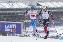 26.02.2017, Lahti, Finland (FIN): Aino-Kaisa Saarinen (FIN), Heidi Weng (NOR), (l-r)  - FIS nordic world ski championships, cross-country, team sprint, Lahti (FIN). www.nordicfocus.com. © Modica/NordicFocus. Every downloaded picture is fee-liable.