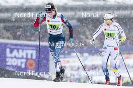 26.02.2017, Lahti, Finland (FIN): Jessica Diggins (USA), Stina Nilsson (SWE), (l-r)  - FIS nordic world ski championships, cross-country, team sprint, Lahti (FIN). www.nordicfocus.com. © Modica/NordicFocus. Every downloaded picture is fee-liable.