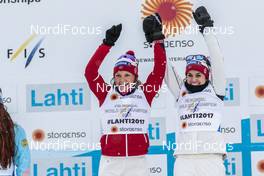 26.02.2017, Lahti, Finland (FIN): Maiken Caspersen Falla (NOR), Heidi Weng (NOR), (l-r) - FIS nordic world ski championships, cross-country, team sprint, Lahti (FIN). www.nordicfocus.com. © Modica/NordicFocus. Every downloaded picture is fee-liable.