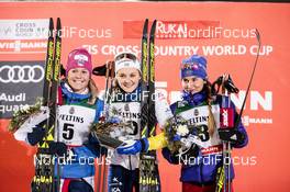 24.11.2017, Ruka, Finland (FIN): Sadie Bjornsen (USA), Stina Nilsson (SWE), Yulia Belorukova (RUS), (l-r) - FIS world cup cross-country, individual sprint, Ruka (FIN). www.nordicfocus.com. © Modica/NordicFocus. Every downloaded picture is fee-liable.