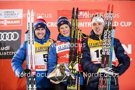 24.11.2017, Ruka, Finland (FIN): Paal Golberg (NOR), Johannes Hoesflot Klaebo (NOR), Calle Halfvarsson (SWE), (l-r) - FIS world cup cross-country, individual sprint, Ruka (FIN). www.nordicfocus.com. © Modica/NordicFocus. Every downloaded picture is fee-liable.