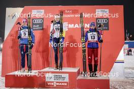 24.11.2017, Ruka, Finland (FIN): Sadie Bjornsen (USA), Stina Nilsson (SWE), Yulia Belorukova (RUS), (l-r) - FIS world cup cross-country, individual sprint, Ruka (FIN). www.nordicfocus.com. © Modica/NordicFocus. Every downloaded picture is fee-liable.