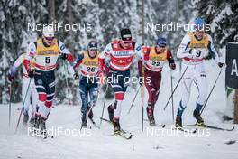 24.11.2017, Ruka, Finland (FIN): Paal Golberg (NOR), Erik Bjornsen (USA), Johannes Hoesflot Klaebo (NOR), Gleb Retivykh (RUS), Matias Strandvall (FIN), (l-r)  - FIS world cup cross-country, individual sprint, Ruka (FIN). www.nordicfocus.com. © Modica/NordicFocus. Every downloaded picture is fee-liable.